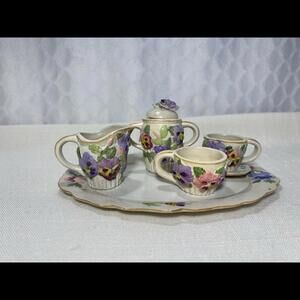 Vintage Minature Flowers Pansies Play Tea Set Foe Collectors Or Doll House‎ READ